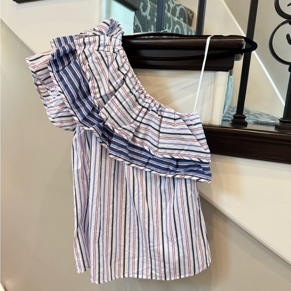 Parker Striped One-Shoulder Top - Blue, Pink, White - Picture 2 of 2